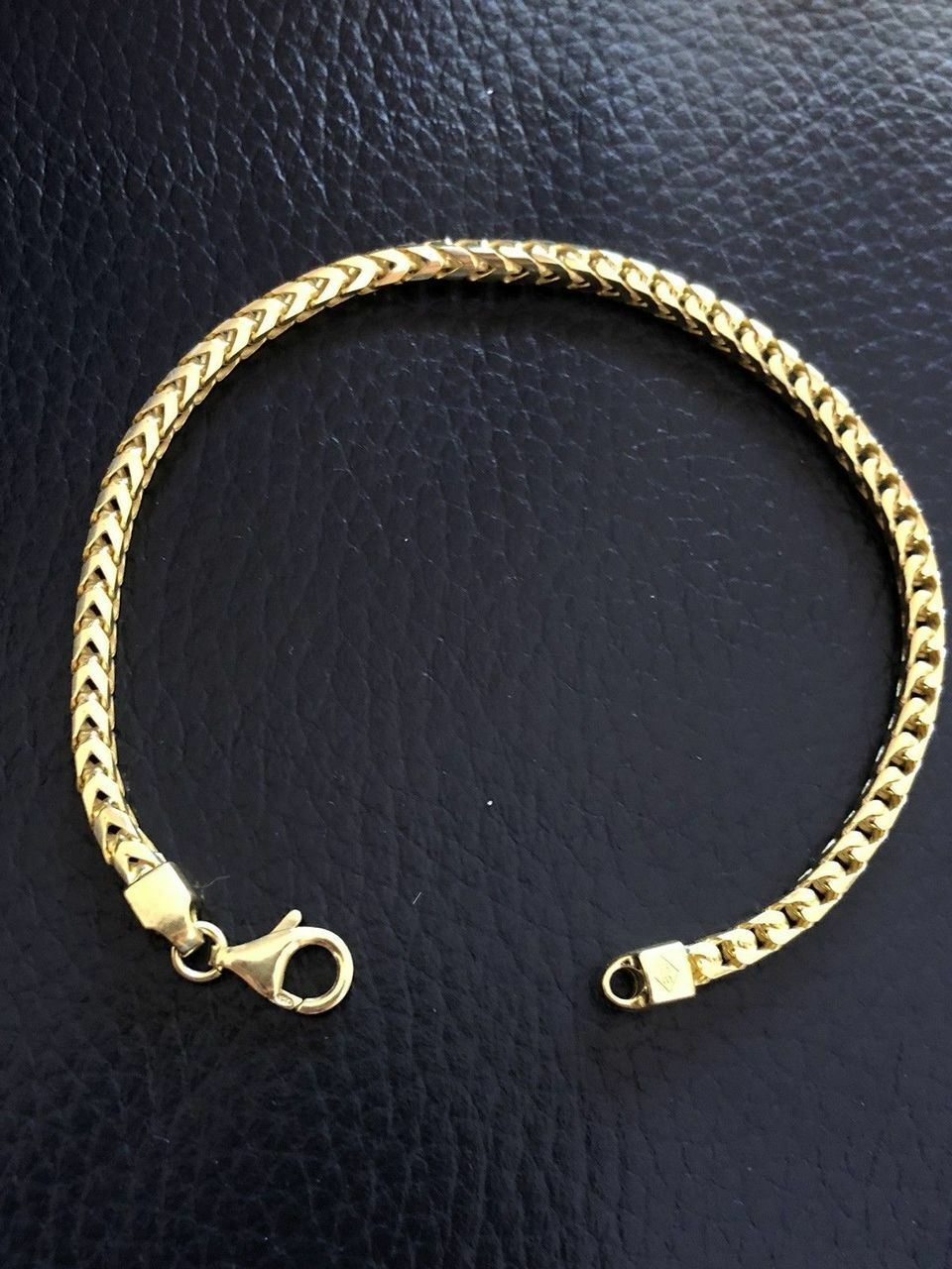 Men’s Thick 4mm Franco Bracelet 14k Gold Plated Solid 925 Sterling Silver Italy