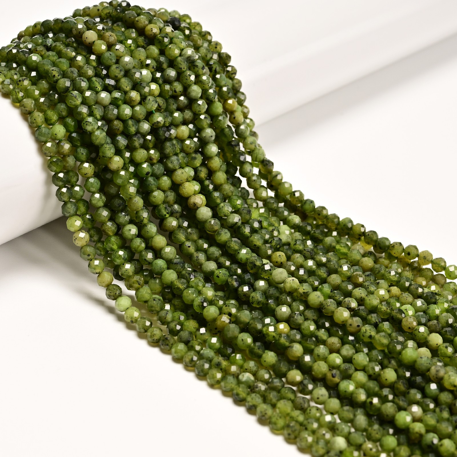 Natural Green Jade Faceted Round Beads Size 2mm 3mm 4mm 15.5” Strand