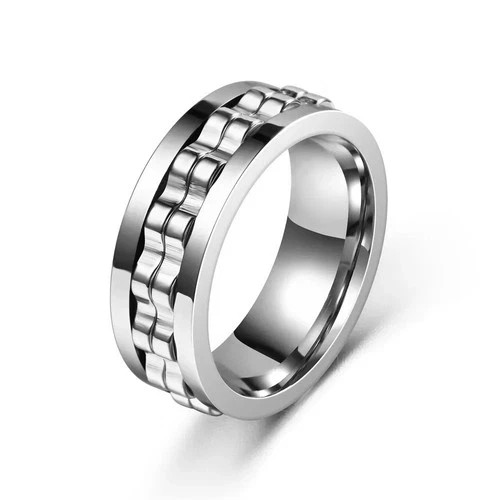 Share Anti Stress Stainless Steel Ring For Men Gear Chain Rotating Anxiety Relie