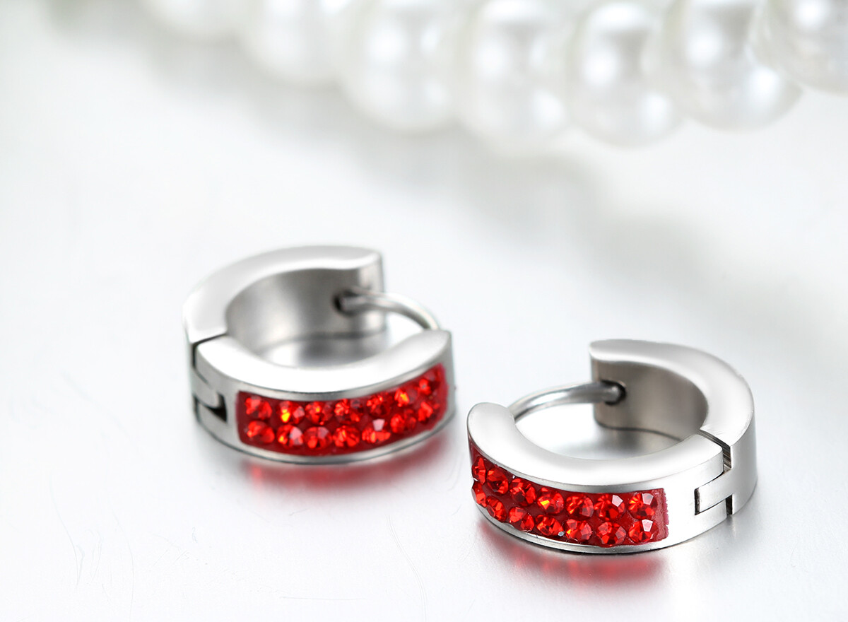 Men’s Women’s Unisex Stainless Steel Rhinestone Charm Hoop Huggie Earrings 2PCS