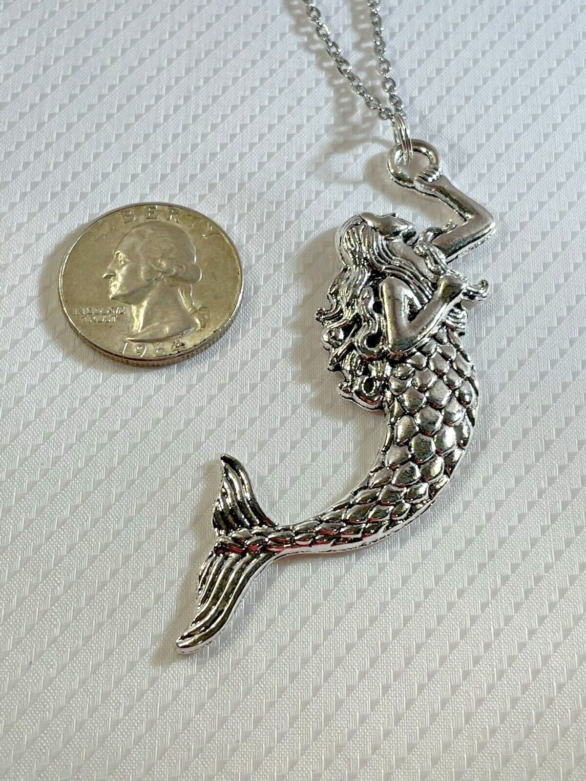 Mermaid Silver Pendant Necklace Stainless 20” Coastal Sea Life Jewelry NEW