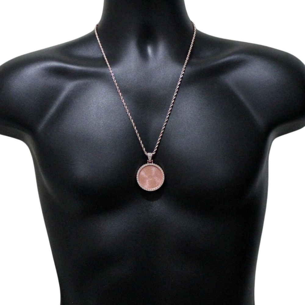 Picture + Glass CZ Photo Pendant 14k Rose Gold Plated Stainless Steel Necklace