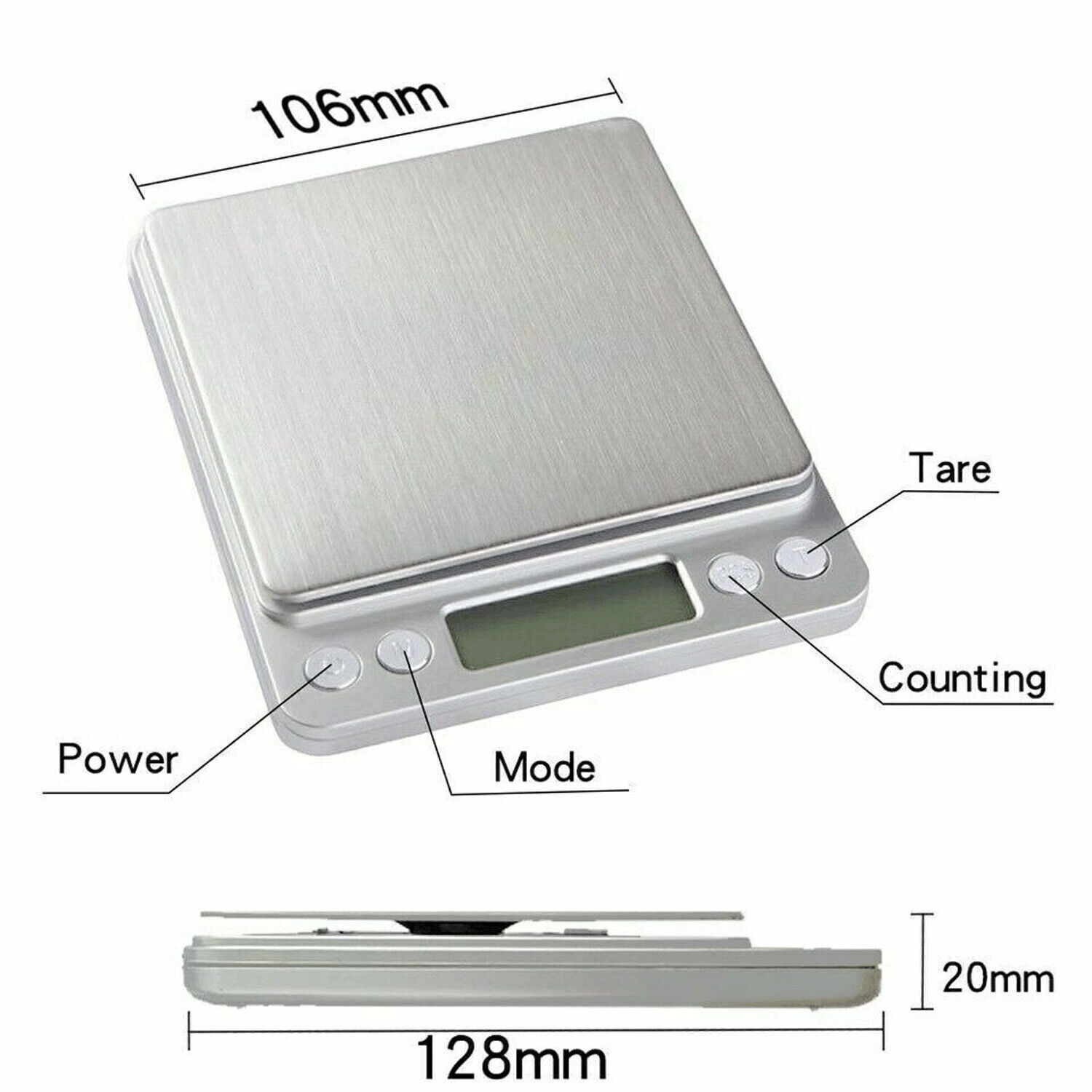 Digital Weight Scale Kitchen Jewelry Gold Grain Food MiniSize Gram 2000g x 0.1g