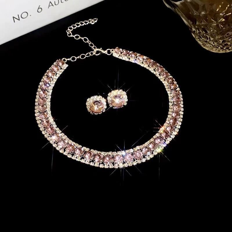 Silver Plated Alloy Jewelry Set Cubic Zirconia Simulated Gem Necklace Earrings