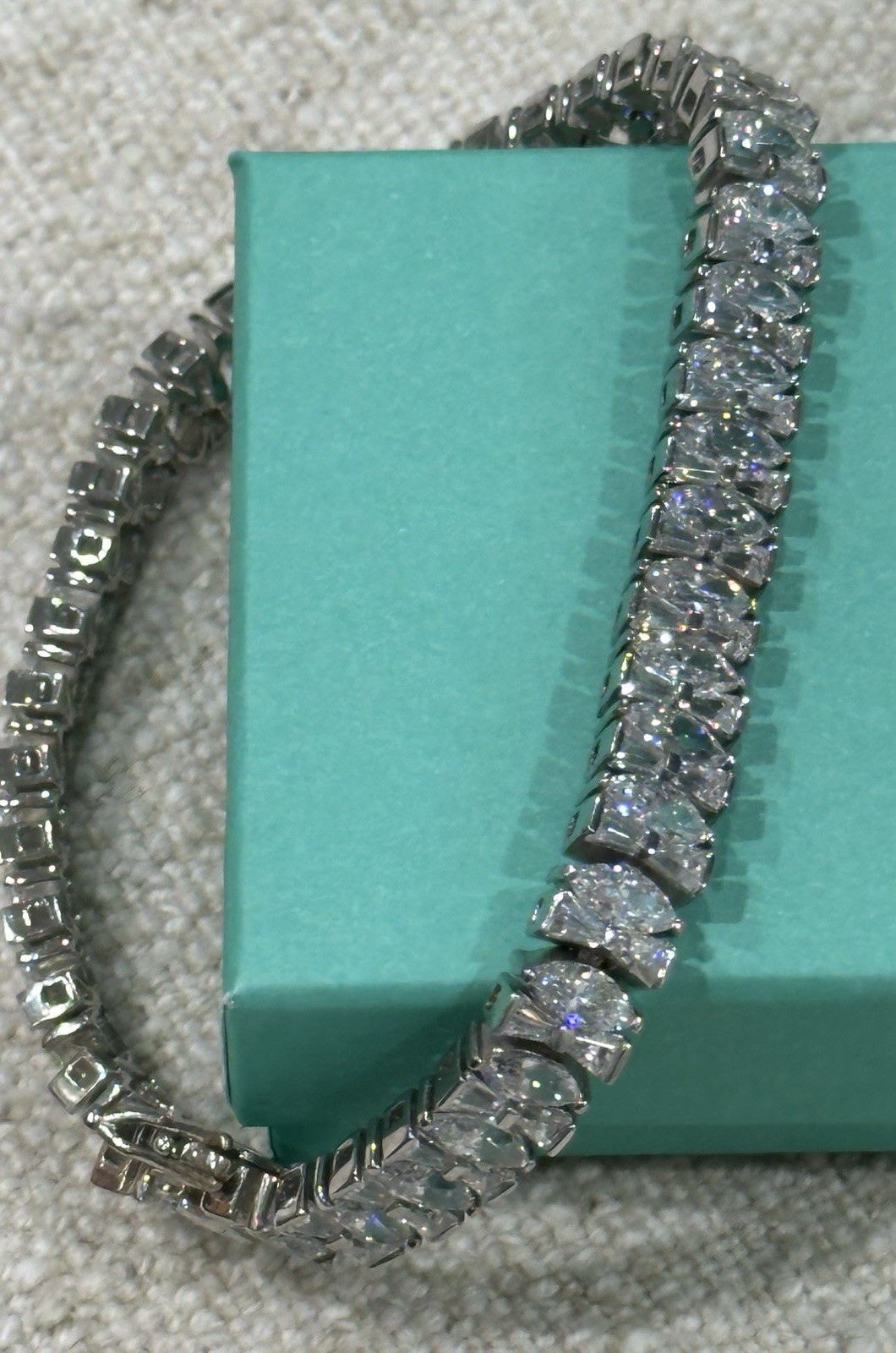 FE 925 Sterling Silver Tennis Bracelet Marquise & Tapered Baguette Stones 7.5”