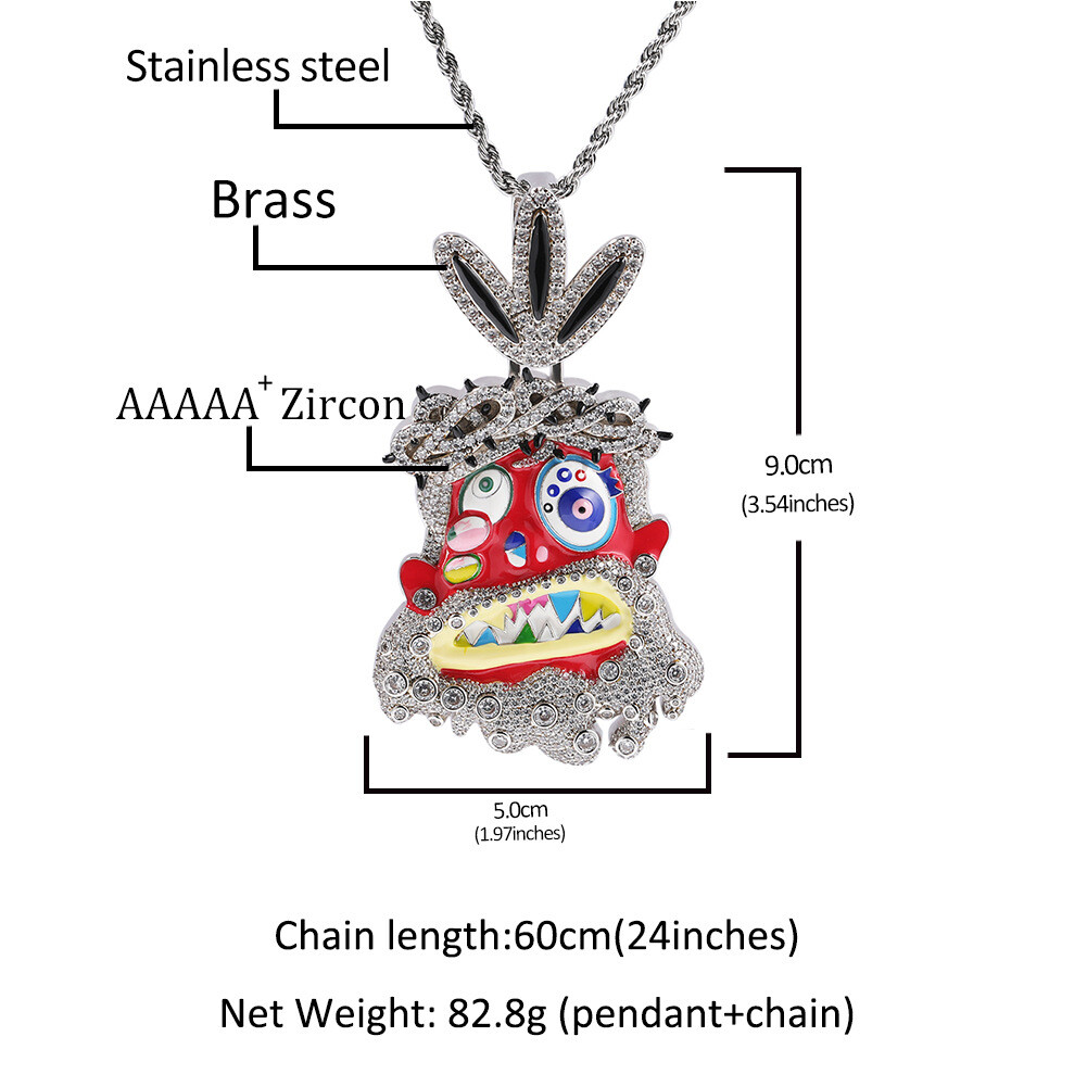 Hip Hop Rap Colorful Enamel Pendant Necklace Jewelry Cool Men Gift Full Zircon