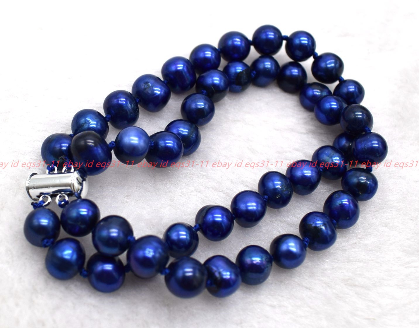 Pretty Natural 2 Rows 9-10mm Oval Blue Freswater Pearl Beads Bracelet 7-9in