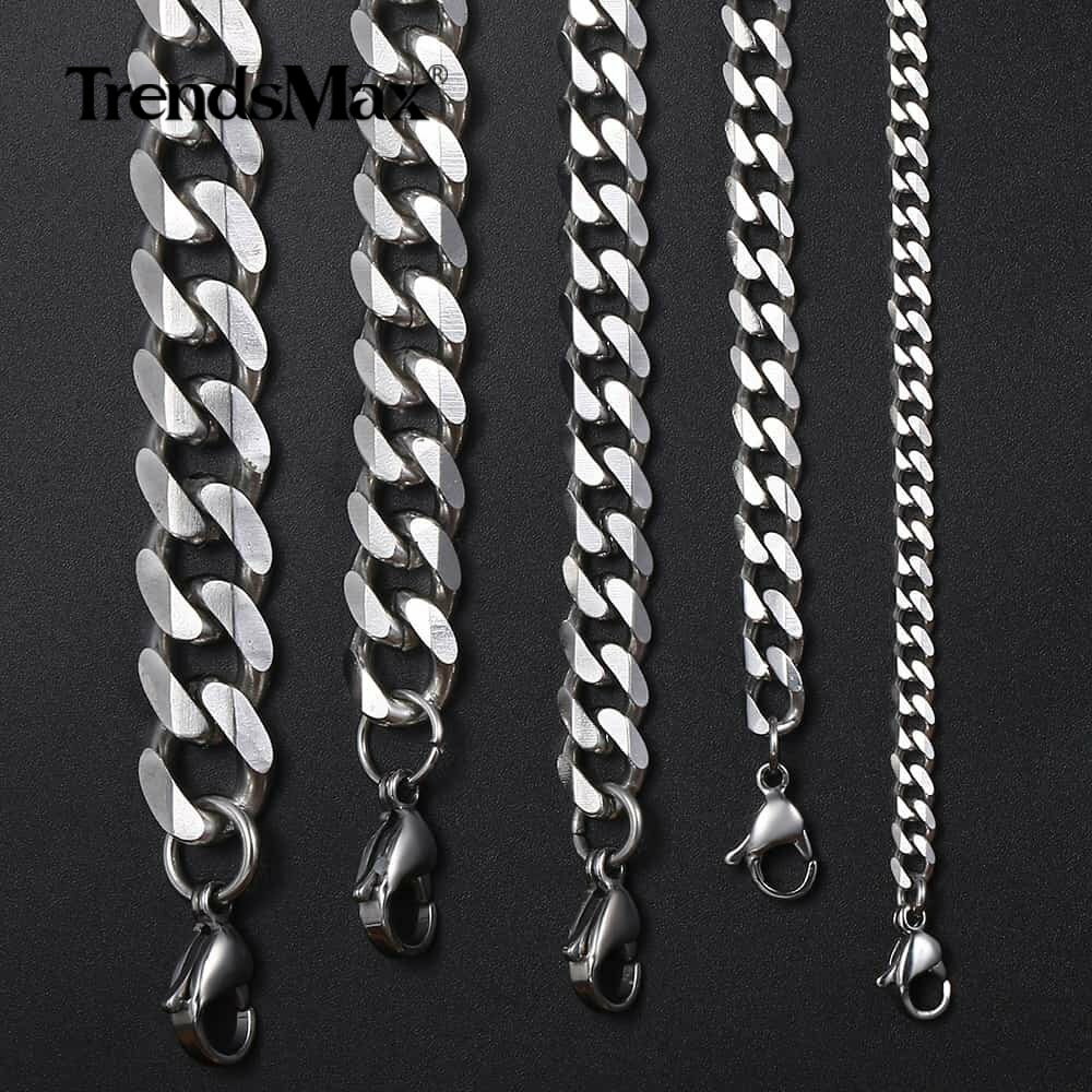 3-11mm Silver/Gold Plated Stainless Steel Cuban Link Necklace Chain Choker 16-24