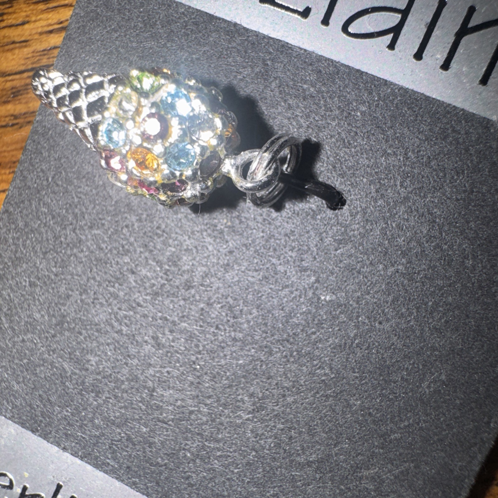 Sterling Silver .925 Multi-Color Rhinestone ICE CREAM CONE Pendant NEW ON CARD