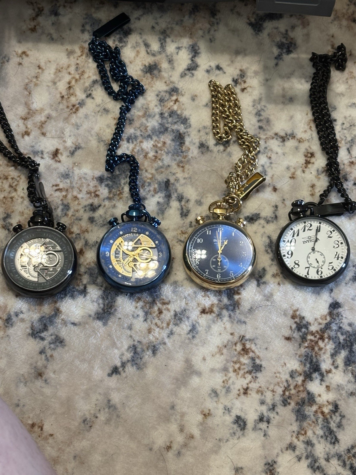 Invicta Lot of 4 Quartz Open Face Pocket Watches and dive case. See description.