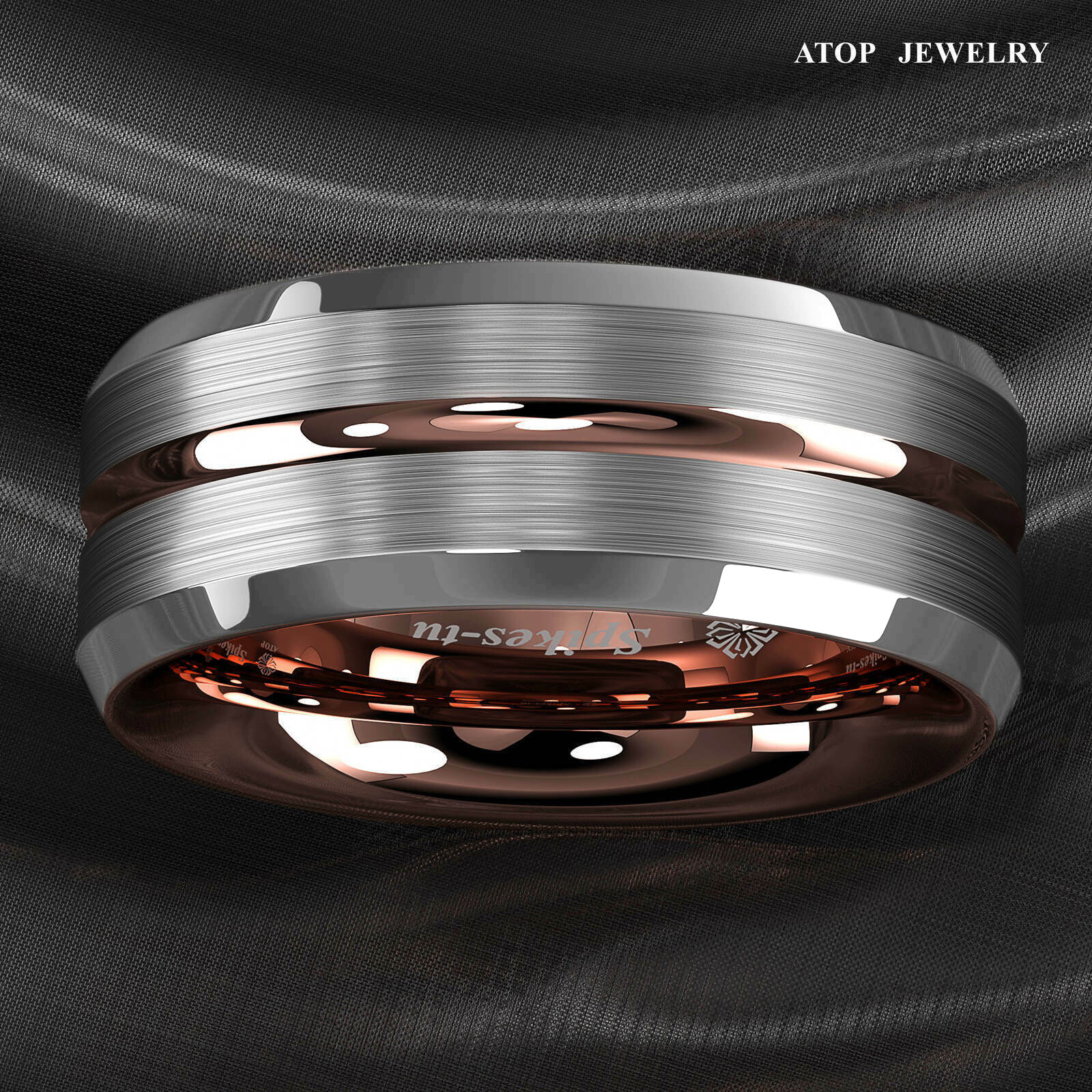 8/6mm ATOP Tungsten Carbide Ring Silver Stripe Comfit Wedding Band Men Women