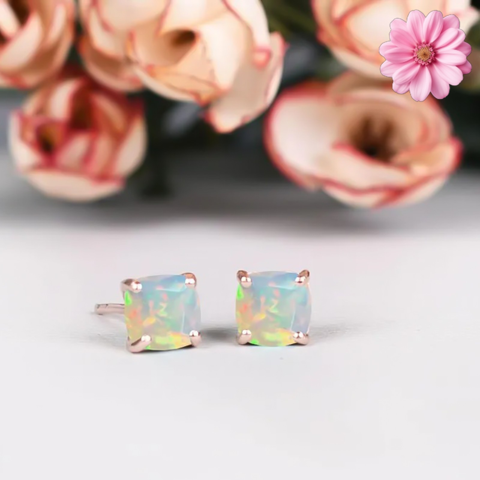 100% Original Fire Opal Oval Gemstone 925 Sterling Silver Women Stud Earrings
