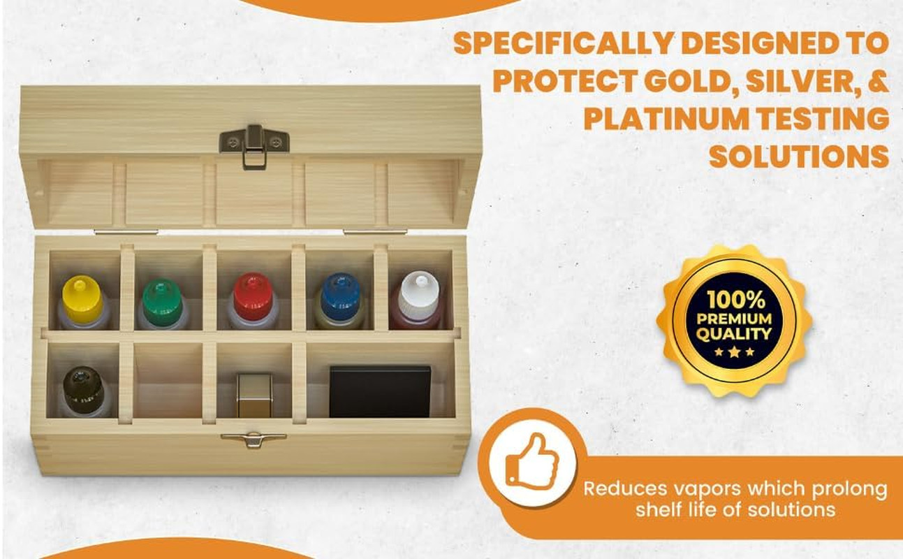 GTE Precious Metal Jewelry Testing Kit Gold Silver Platinum Test Acids Wooden Bo