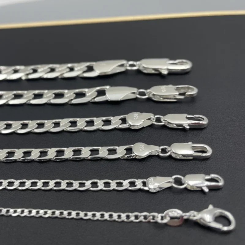 Hot 925 Sterling Solid Silver Sideways Chain Women Men Necklace Jewelry Gift