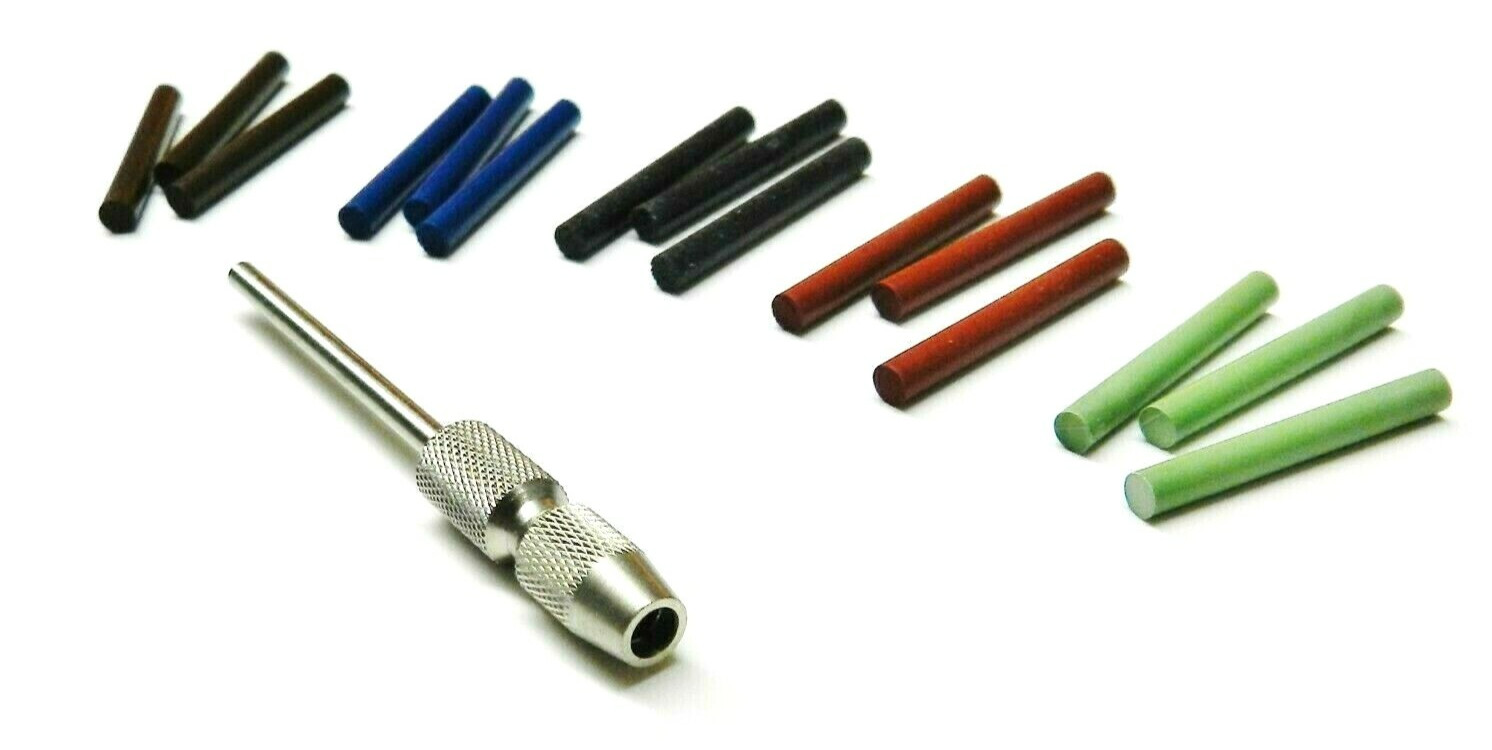 3mm Silicone Pin Polishing Points 15Pc Assortment of 5 Grades & Chuck Mandrel