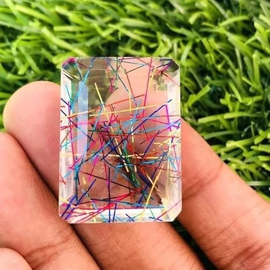Emerald Cut 95.00 Ct Bi-Color/Multicolor Loose Gemstone Rutilated Quartz