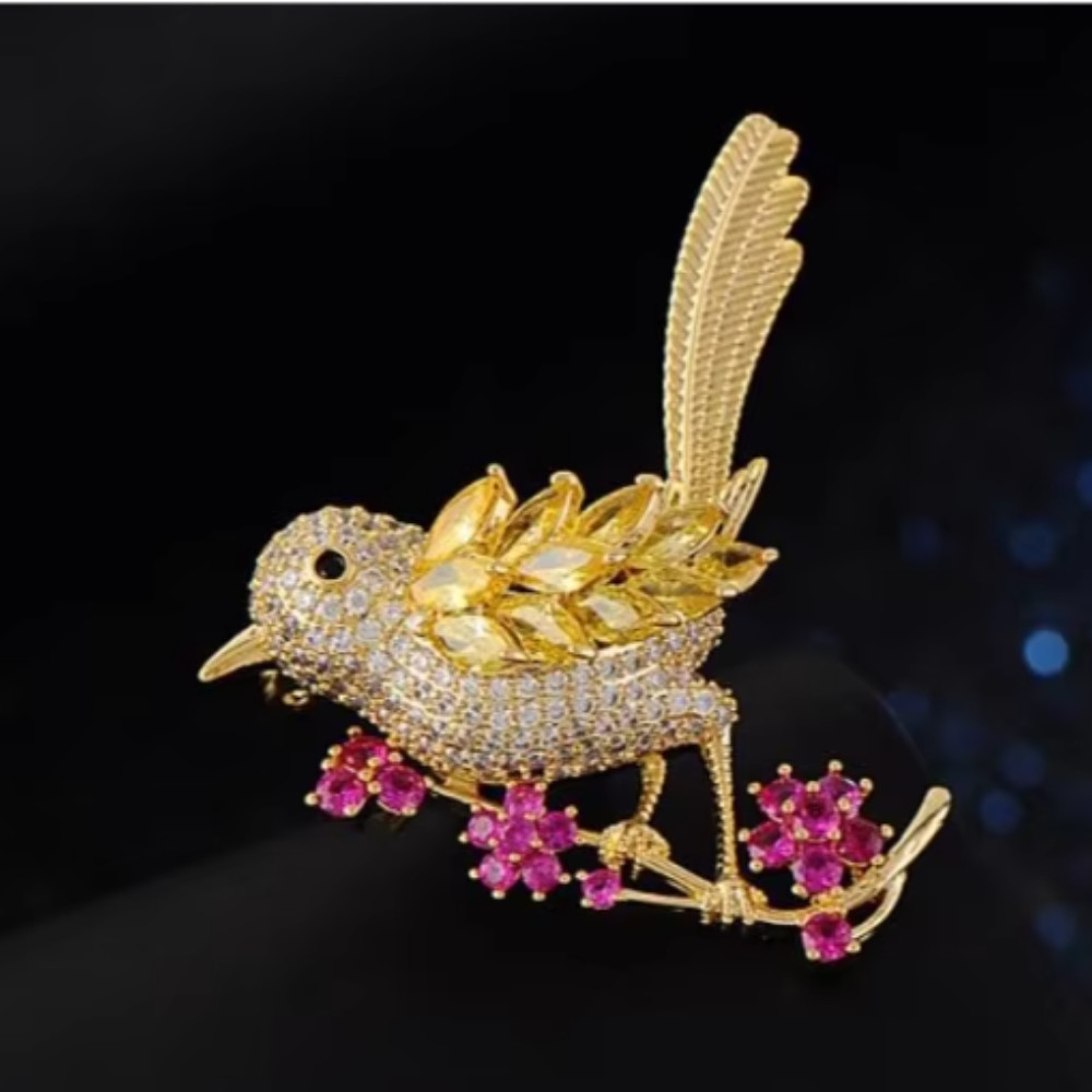 Adorable Colorful Brooch Pin Flower Bird Shiny Zircon Fashion Women Gift Party