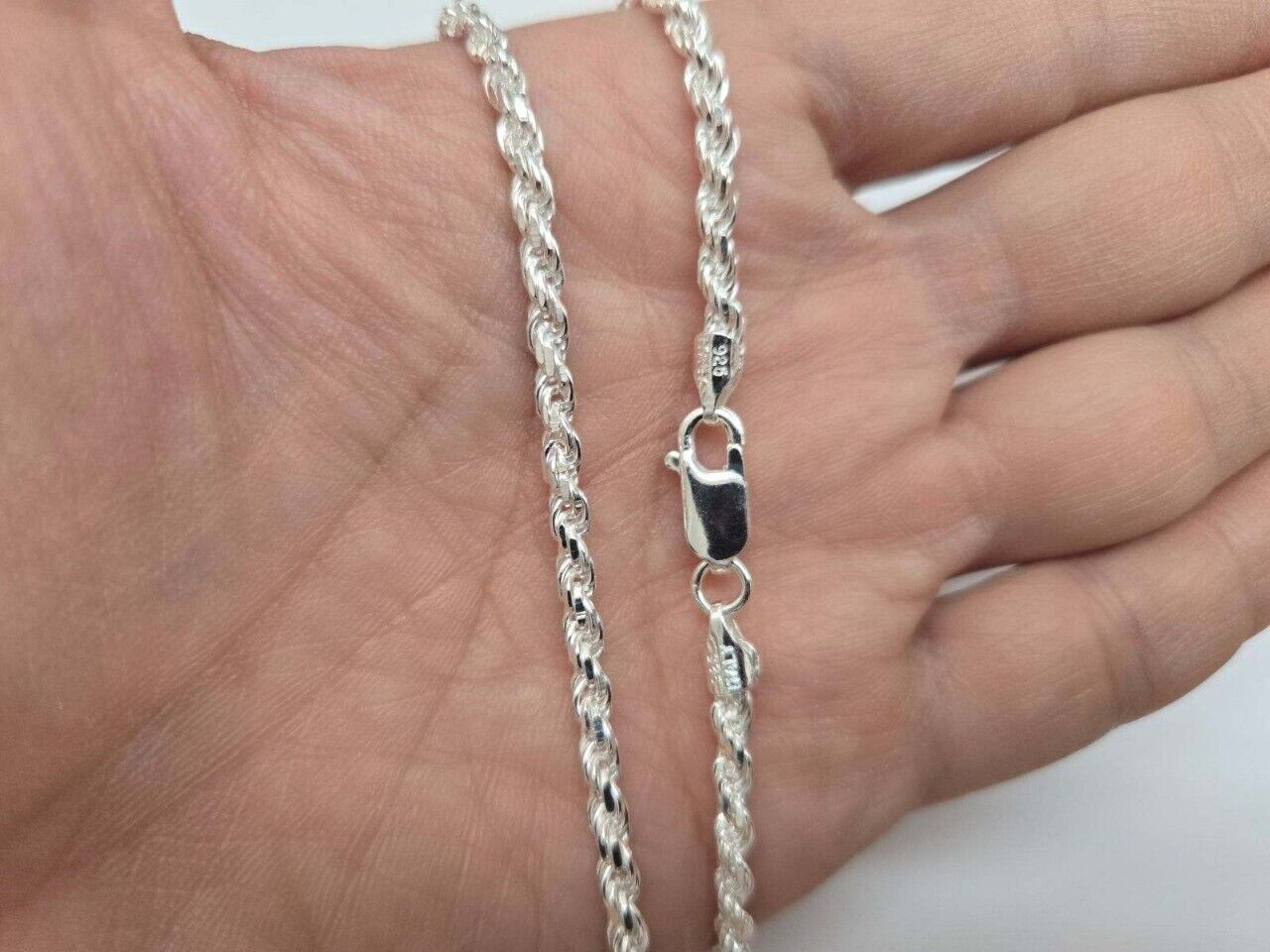 4mm Sterling Silver D/C Rope Chain Necklaces Bracelets Handmade Italy 7 to 30 in