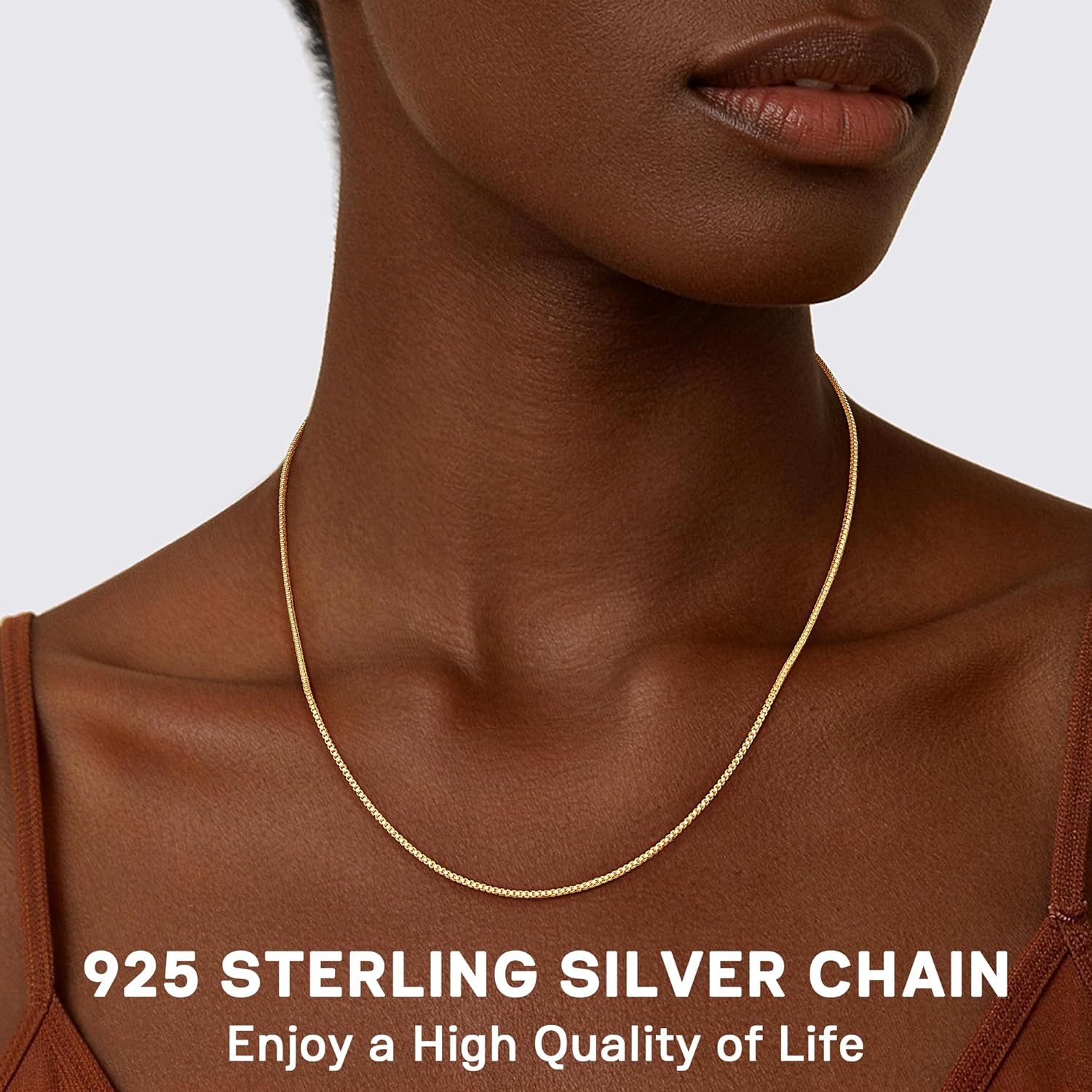 1.3Mm Box Chain 14K Gold Plated 925 Sterling Silver Chain Necklace for Women, Th