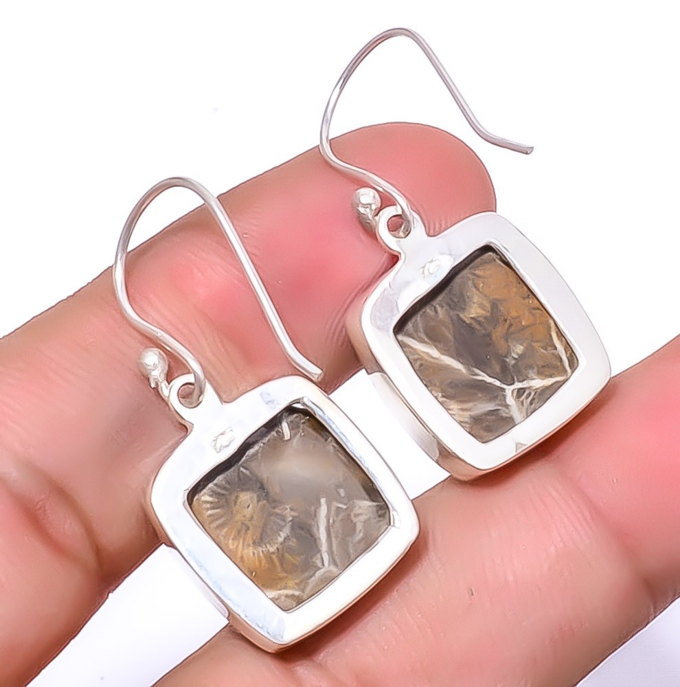 Fossil Coral – Morocco Gemstone 925 Sterling Silver Handmade Earring 1.37″ A381