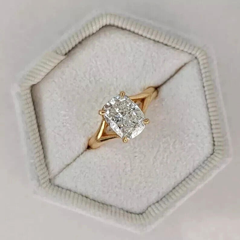 2Ct Cushion Cut Lab Grown Diamond Solitaire Engagement Ring 14K Gold IGI Certi