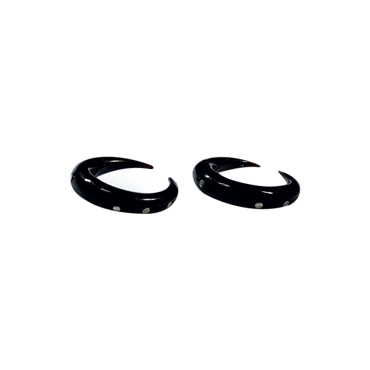 Organic Bone Ear Bull Crescent Tapers with Silver Stud Design – Sold as a pair