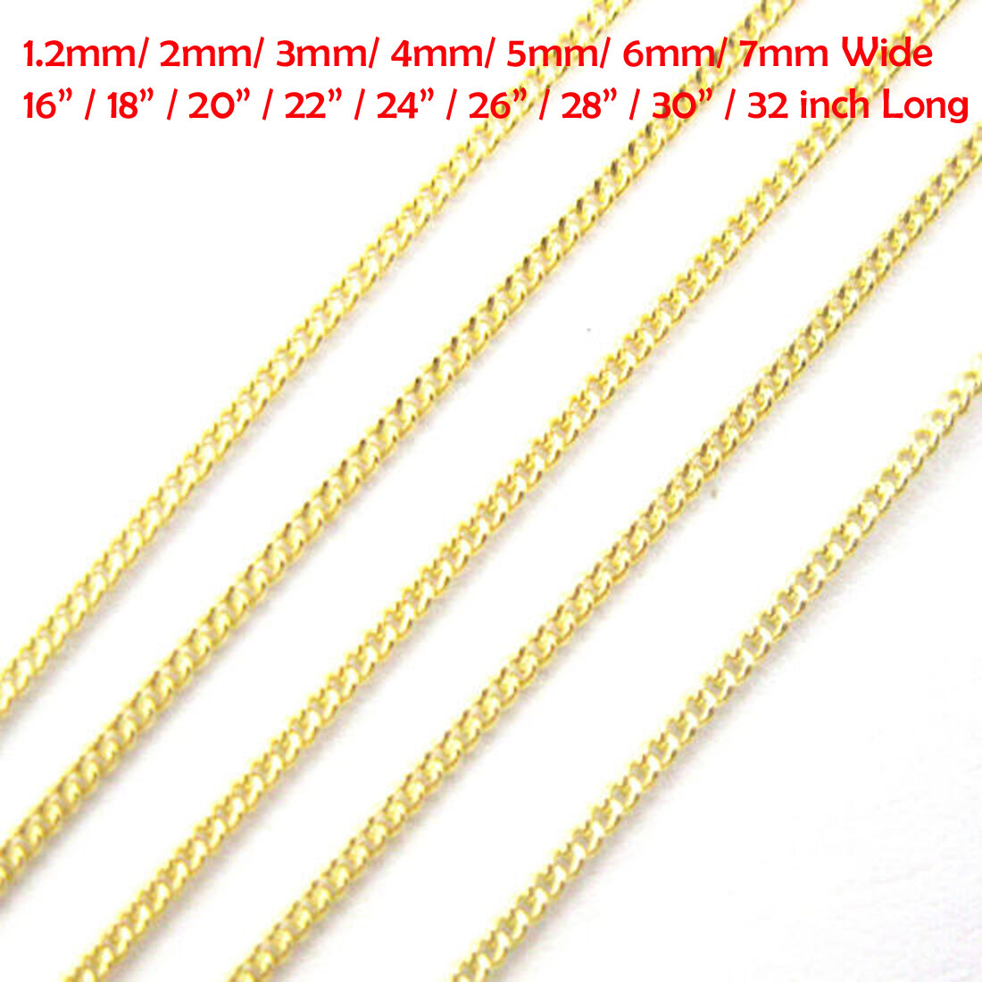 18K Yellow Gold Filled Tarnish-FREE Italian Cuban Curb Link Chain Necklace A819G