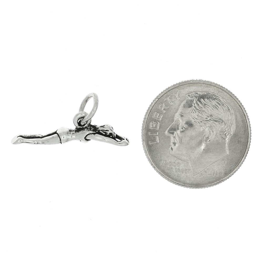Sterling Silver Tiny 3D Female Swimmer Diver Charm or Pendant