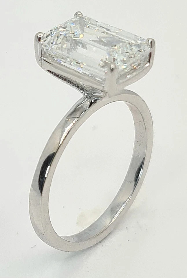 Lab Grown Emerald Cut Diamond Ring 14k White Gold 5 Ct IGI Certified VVS E F