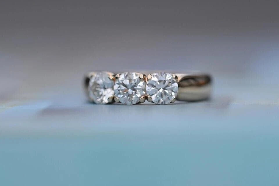 1.50Ct Round Cut Lab Created Moissanite 3 Engagement Ring 14K Yellow Gold Plated