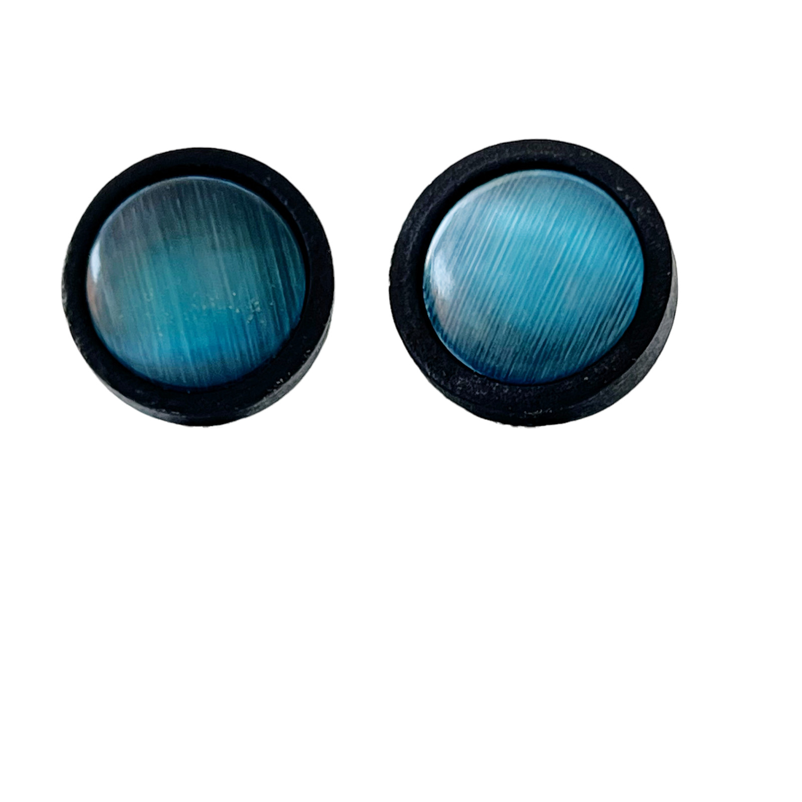 Natural Black Wood Blue Glass Stainless Steel Unisex Stud Earrings