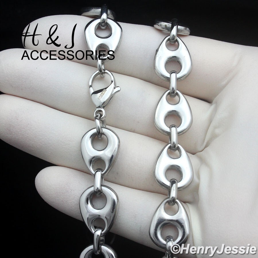 20″MEN Stainless Steel 12mm Silver Puffed Anchor Mariner Link Chain Necklace