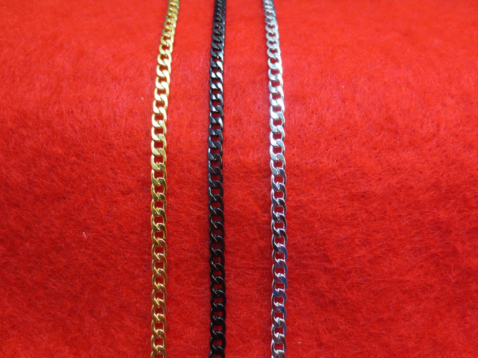 STAINLESS STEEL Unisex 16″-24″ 3MM SILVER,BLACK,GOLD PLATED CURB CHAIN NECKLACE