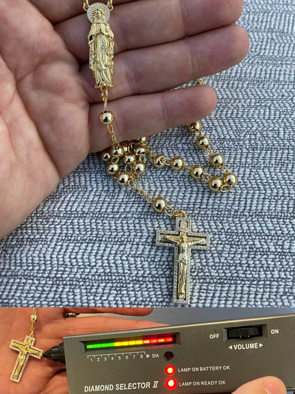 MOISSANITE Rosary Beads Necklace 14k Gold Plated 925 Silver Rosario Jesus 30″