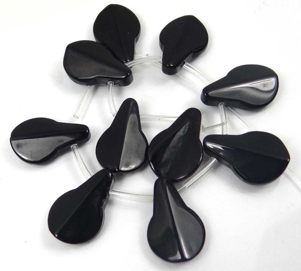 10 Black Onyx Opaque Glass Duck Bills Drop Beads 20x13mm