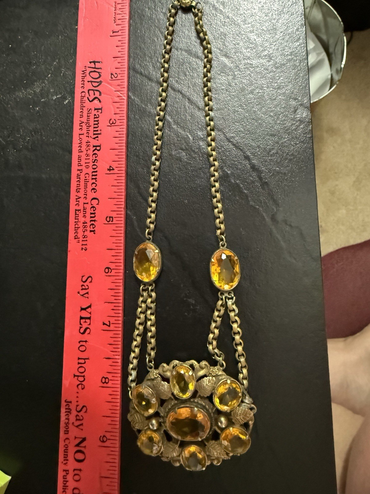 Vintage Czech Victorian Revival Necklace EUC orange/yellow