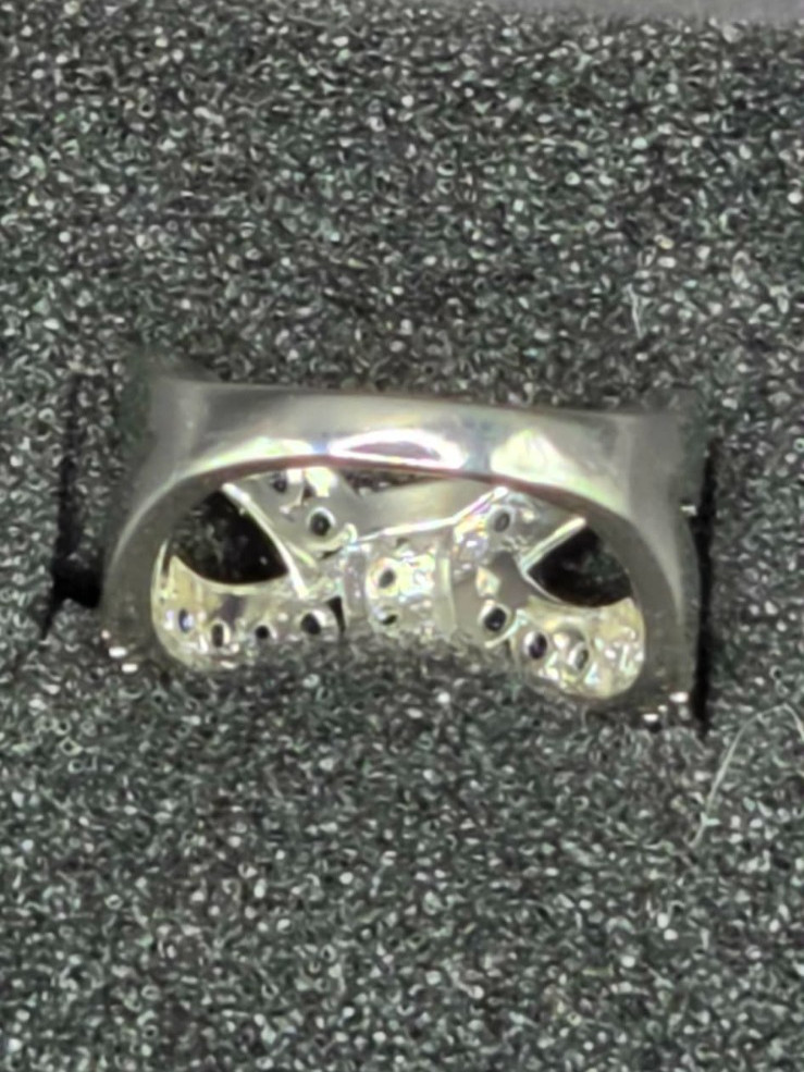 Blue Sapphire CZ Silver Tone Bow Knot Crossover Cocktail Statement Ring
