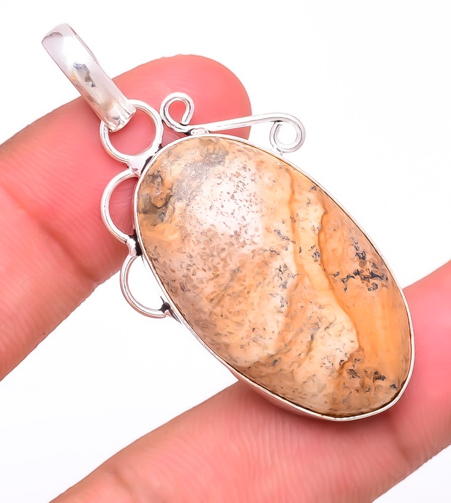 Natural Picture Jasper Gemstone 925 Silver Plated Jewelry Pendant 2.0″ T864