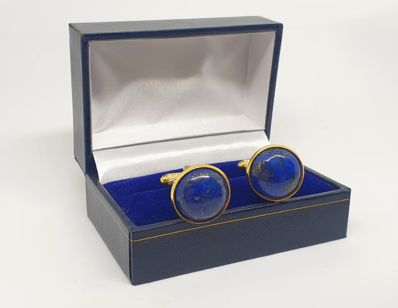 Natural Lapis Lazuli Gemstone with Gold Plated 925 Sterling Silver Cufflink