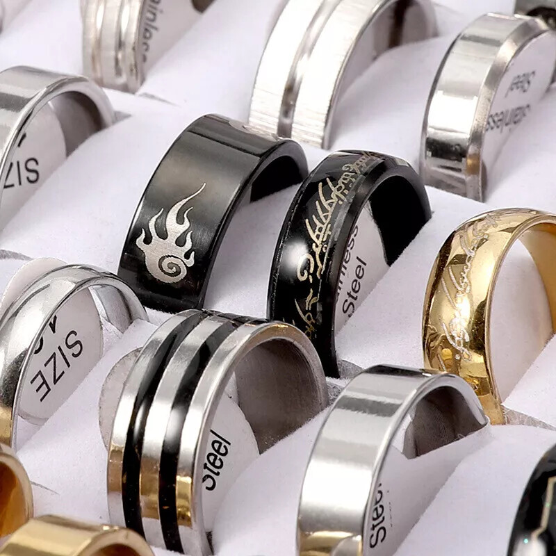 100PCS Jewelry Ring Stainless Steel Rings Bulk Lot Men’s Fashion Wholesale Mixed