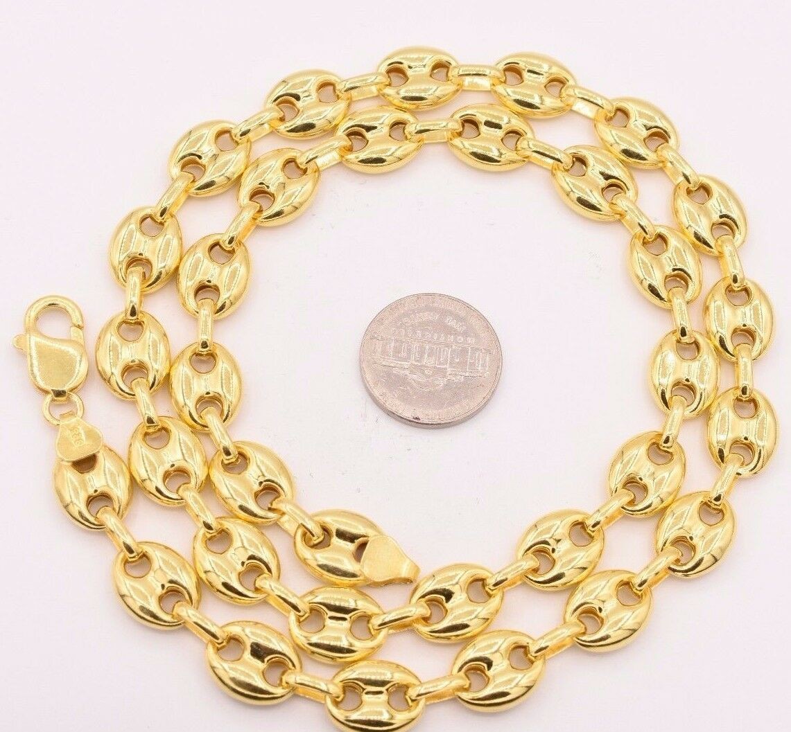 11mm Puffed Mariner Anchor Link Chain Necklace 14K Yellow Gold-Plated Silver 925
