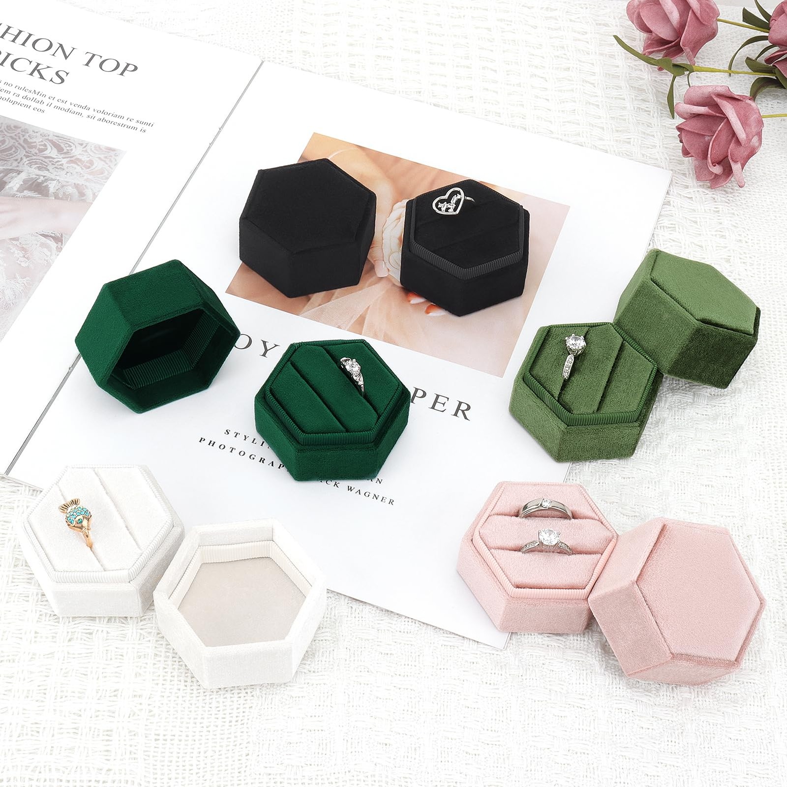 Velvet Jewelry Ring Box,2 Slots Jewelry Ring Gift Box Vintage Ring Display Ho…