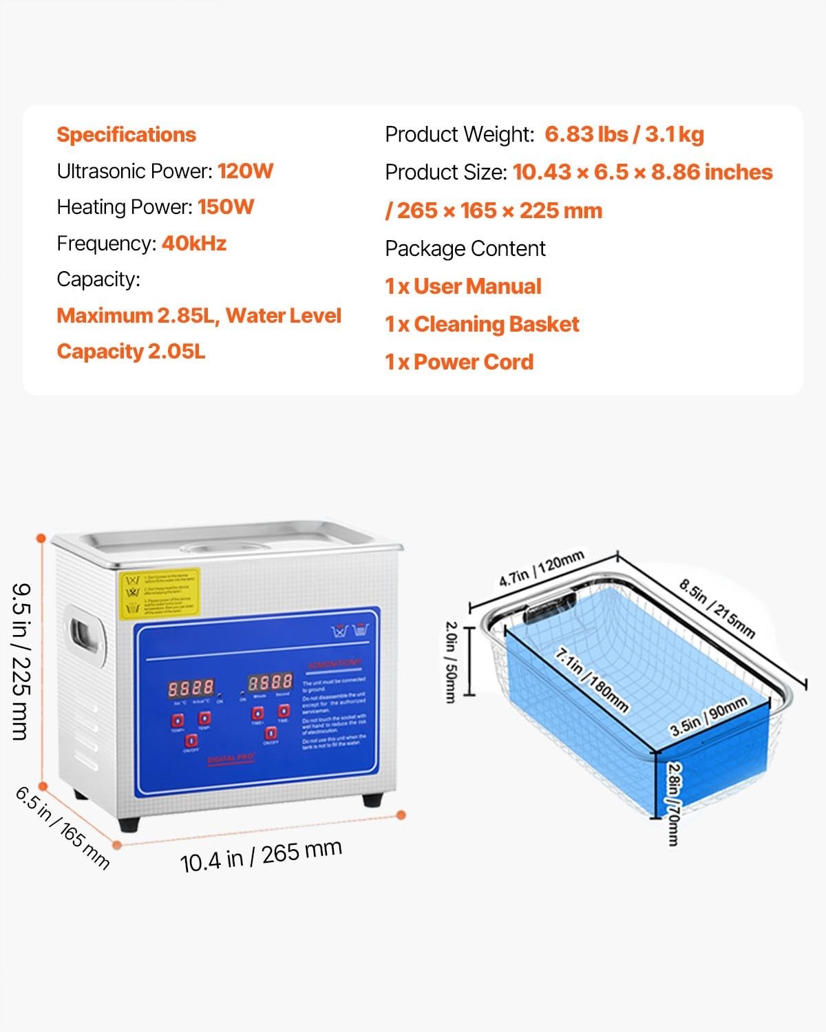 3L Ultrasonic Cleaner with Heat, Digital Timer & Stainless Steel Tank – Jewelry,