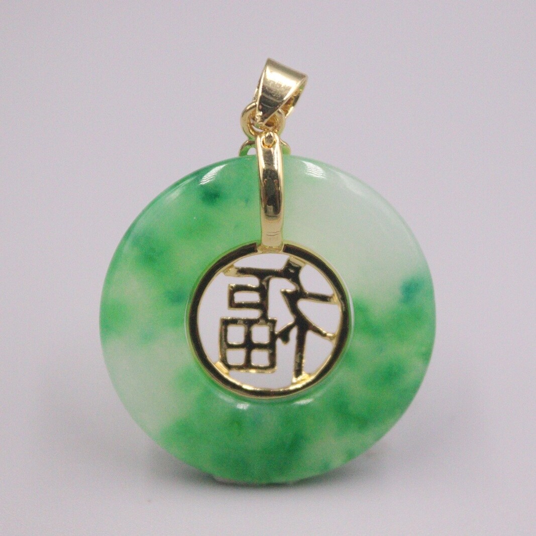GP Heating Jade Pendant For Women Female Green 福 Round Lucky Pendant Gift