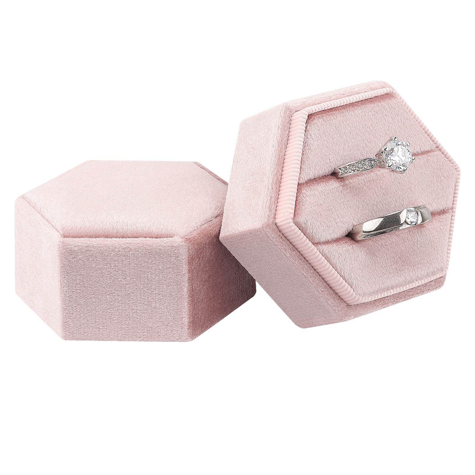 Velvet Jewelry Ring Box,2 Slots Jewelry Ring Gift Box Vintage Ring Display Ho…