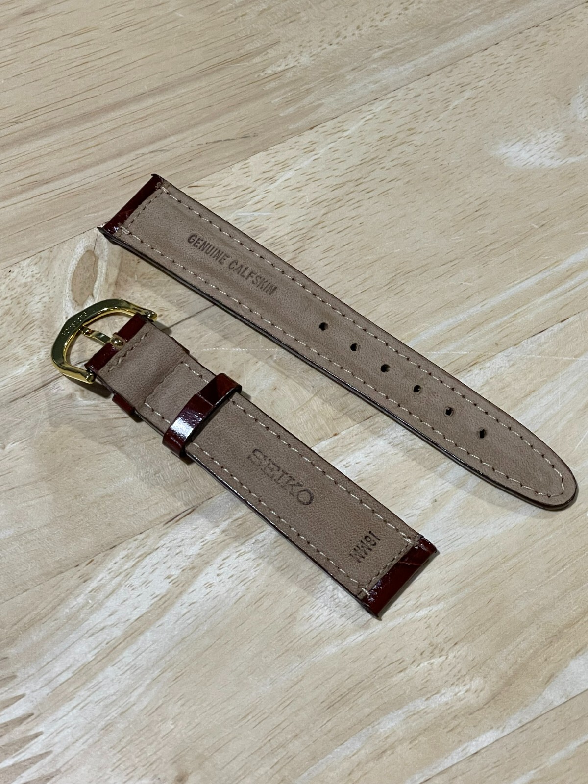 Seiko 18MM burgundy calfskin croco watch band strap