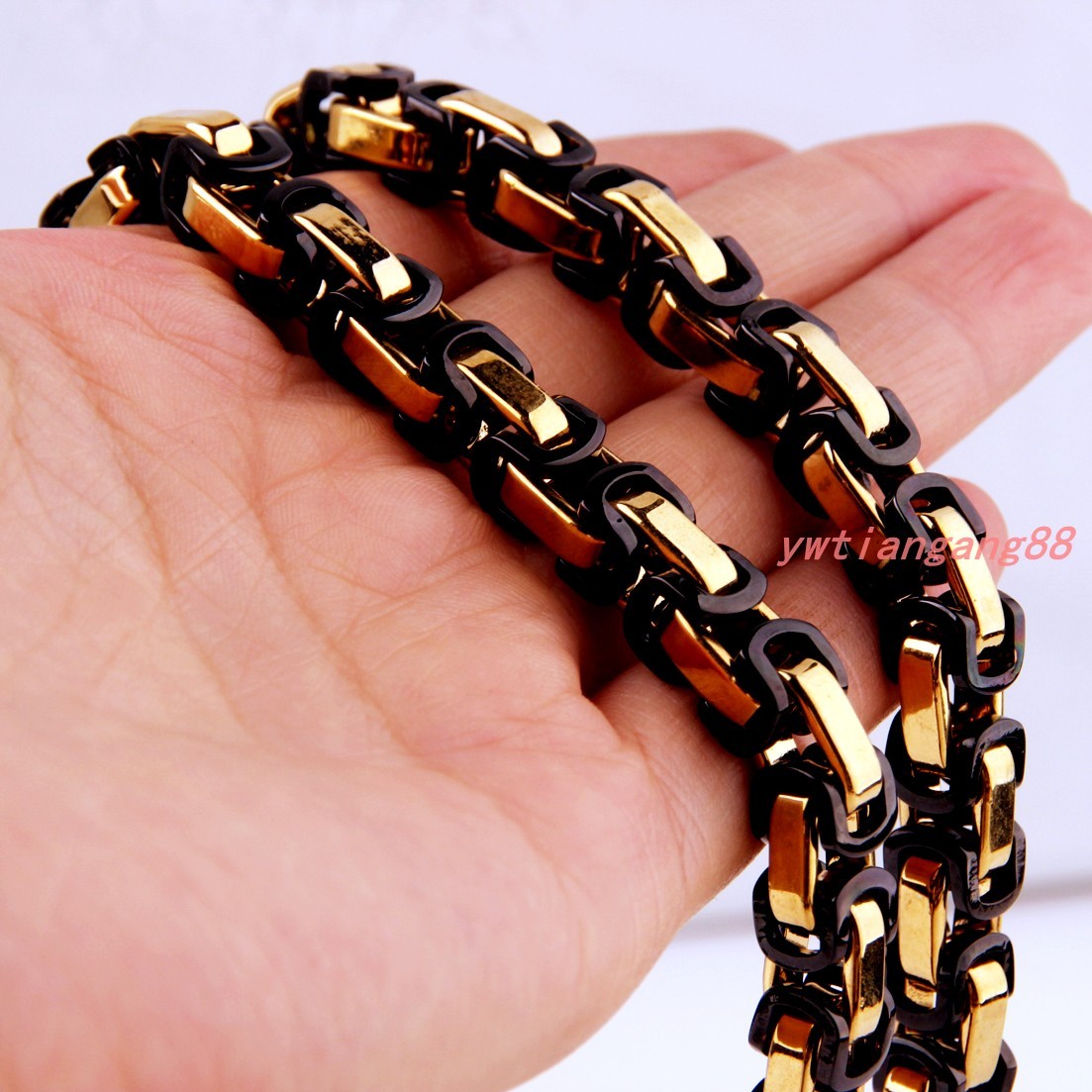 5/6/8mm Black Gold Stainless Steel Byzantine Box Chain Men Womens Necklace 7-40″