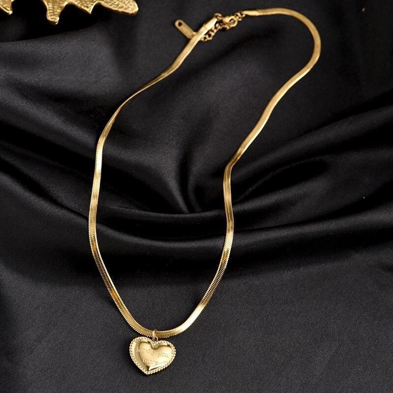 Women’s Fashion Jewelry Gold Heart Love You More Pendant Necklace 1-213