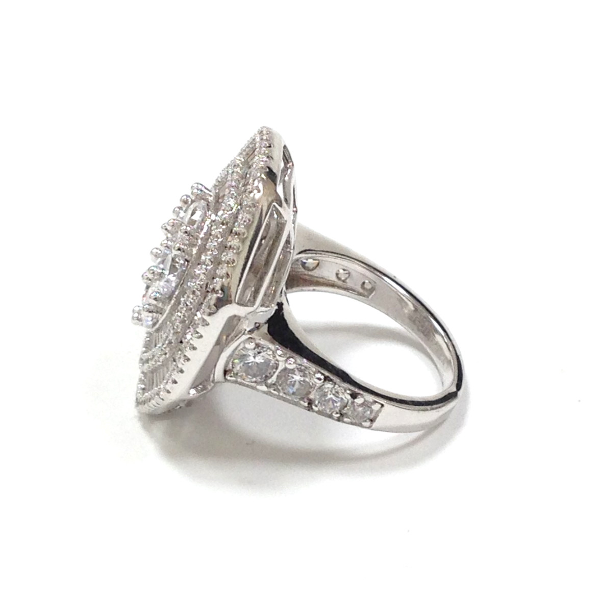 FZN Fuzion Creations 925 Sterling Silver Art Deco-Style CZ Statement Ring Sz 4.5
