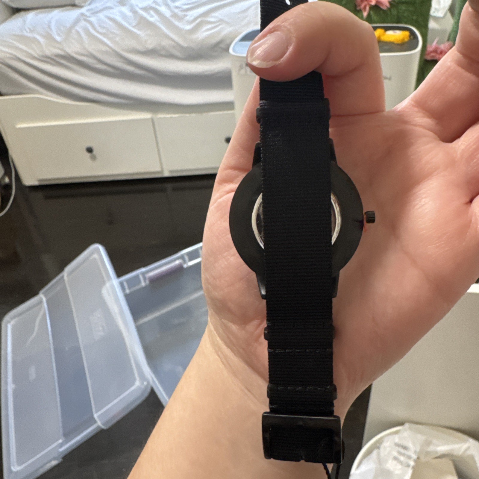MVMT San Vicente Watch Women Black Nylon Slip Thru Band New Battery 10 Inch